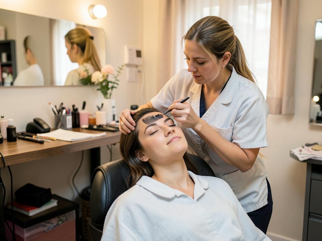 Profesional atendiendo a una clienta en un estudio de belleza