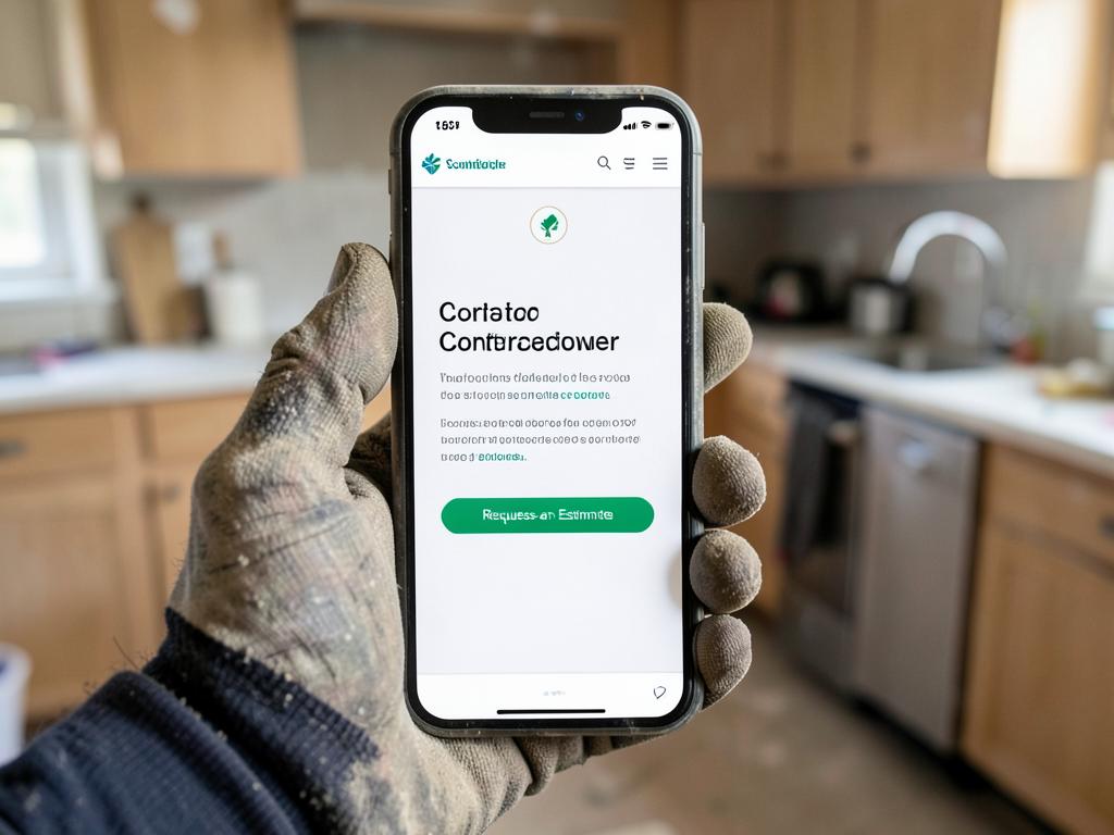 Web de un contratista vista en un teléfono con botón para solicitar estimado