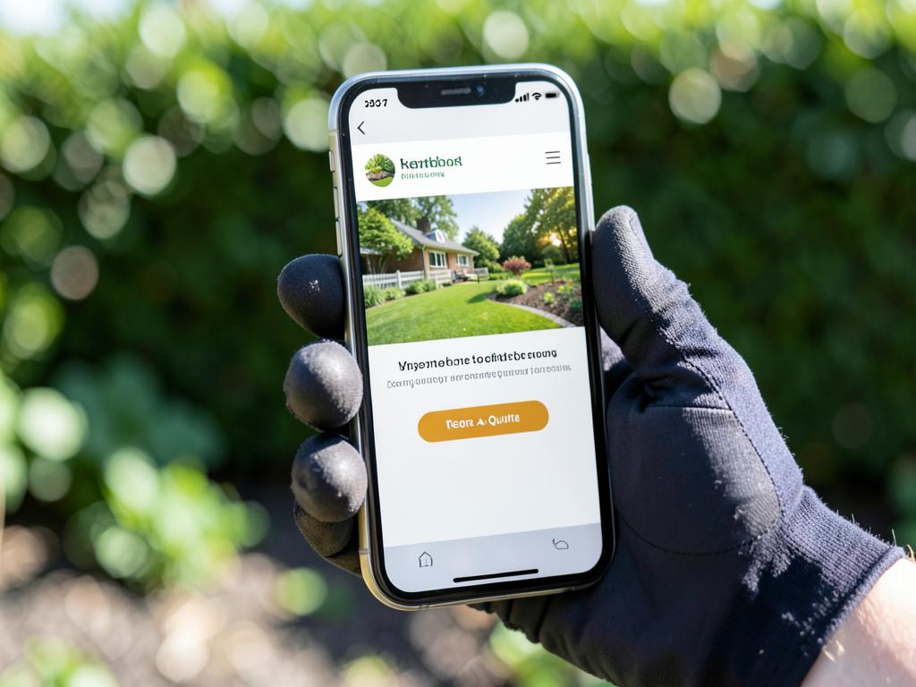 Página web de un negocio de jardinería vista en un teléfono con botón de cotización
